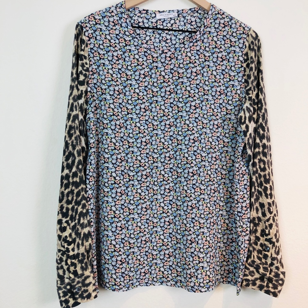 Equipment Liam Floral Leopard Mixed Print Blouse - Picture 2 of 8